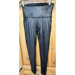 Spanx Faux Leather Leggings L Black High Waisted Shaping Moto Look